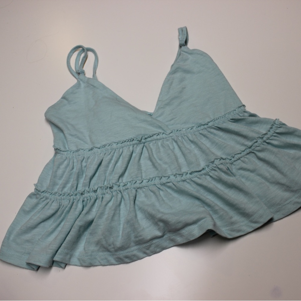 Light teal cropped ruffle tank top